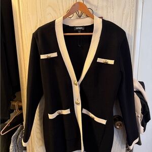 Express Women's Black Cardigan with White Trim